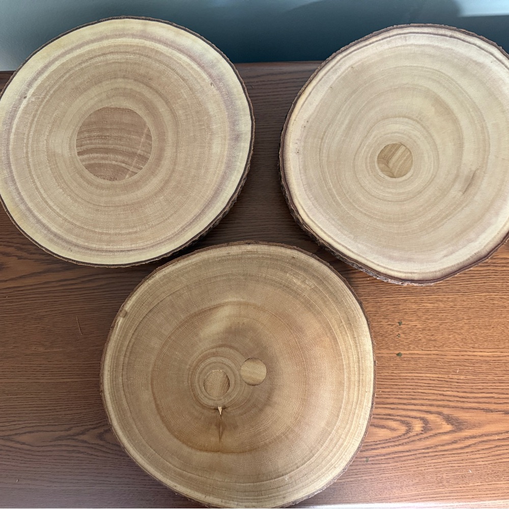 Set of Three Wood Slice Cake Stands